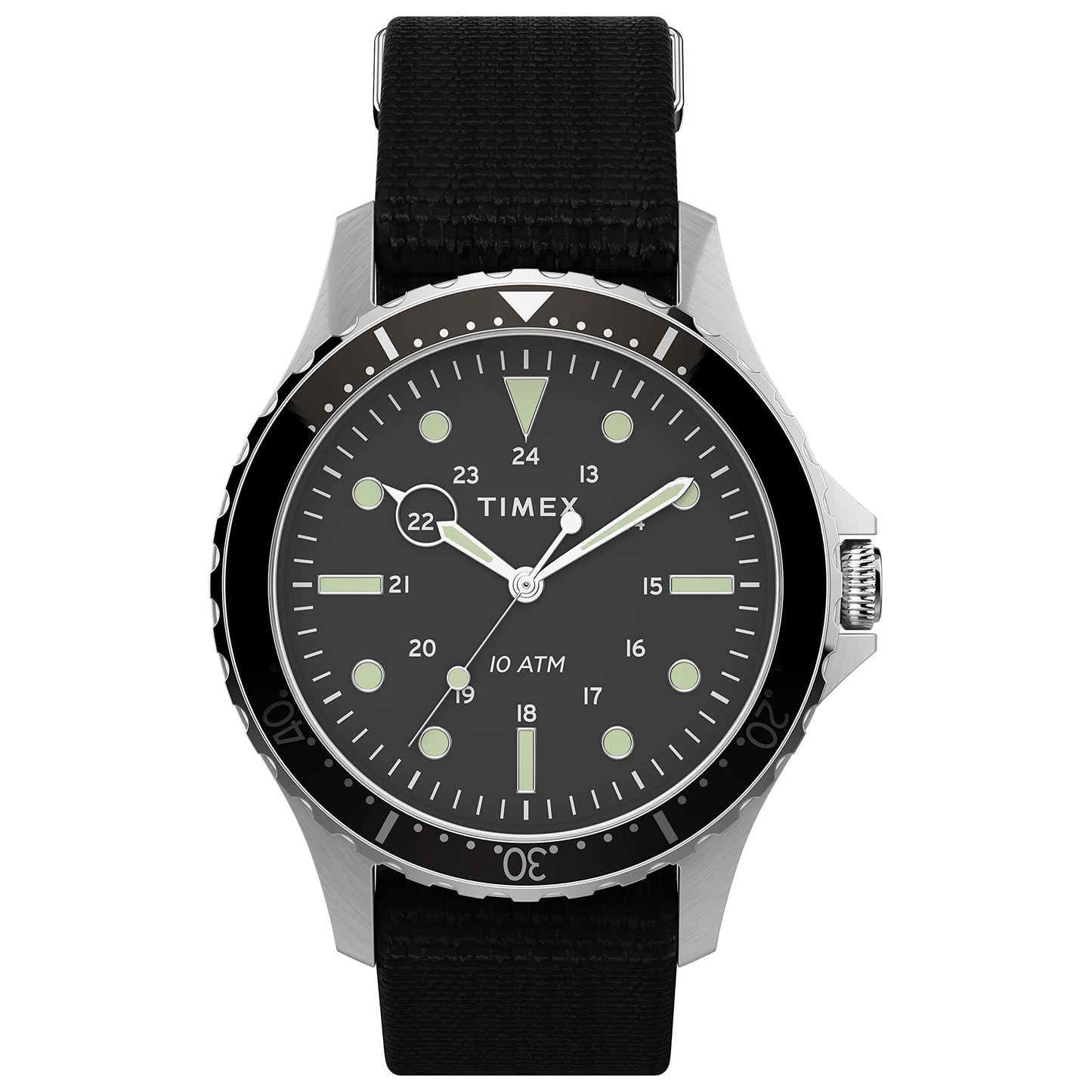 Timex Mens Navi XL 41mm Watch – Stainless Steel Case Black Dial with Black Fabric Slip-Thru Strap - Renee Lane Company