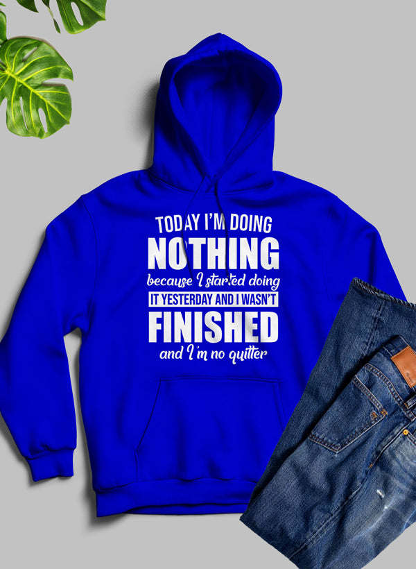 Royal blue hoodie with large front graphic text reading “NOTHING”