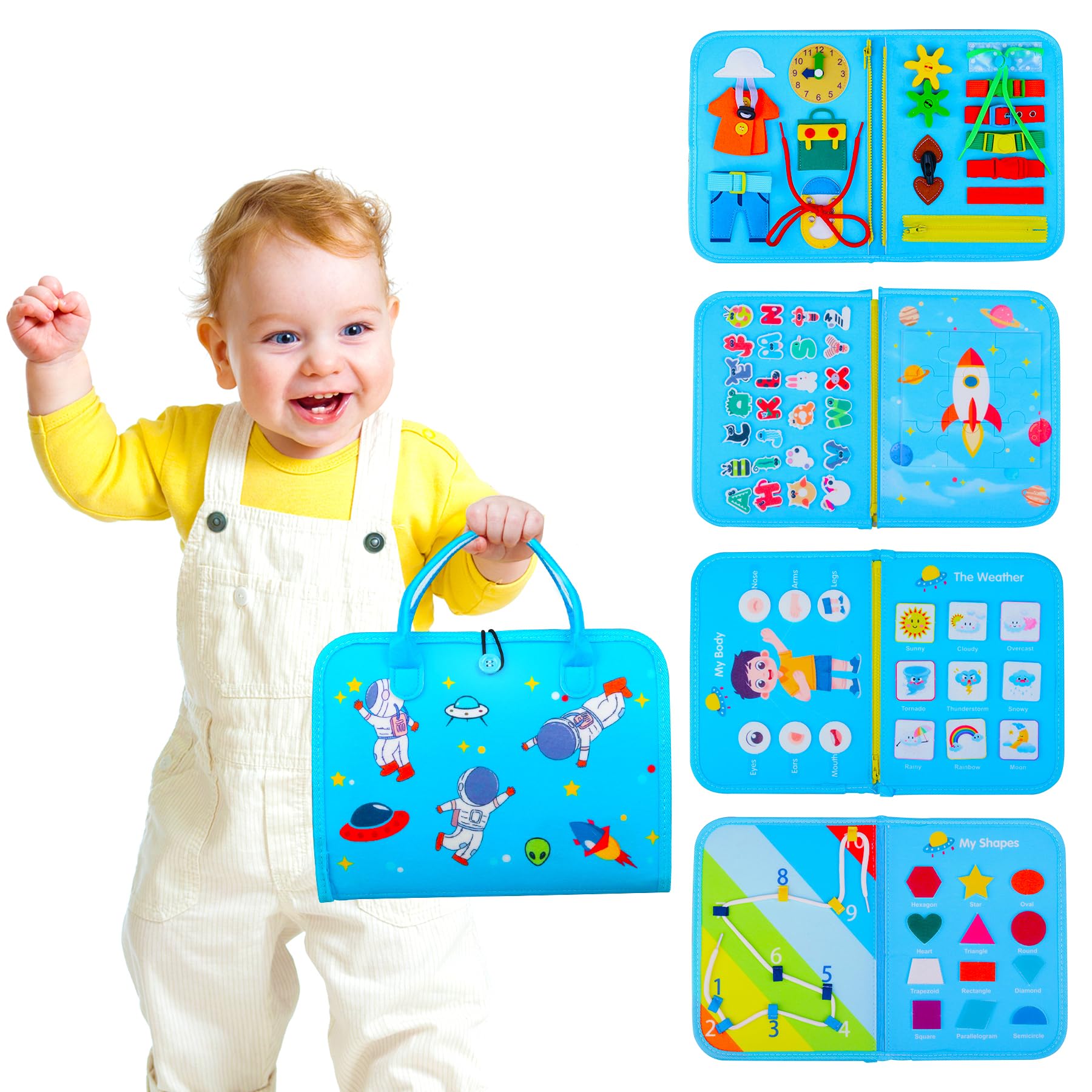 Toddler Busy Board Montessori Toys for 1 2 3 4 Year Old Boys Birthday Gifts - Educational Learning Busy Book Sensory Toys for Toddlers 1-3 - Airplane Car Travel Activities Toys for Kids Ages 2-4 - Renee Lane Company
