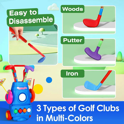 Toddler Golf Set with 4 Balls 4 Clubs 2 Holes 2 Flags Golf Cart Indoor Outdoor Golf - Renee Lane Company