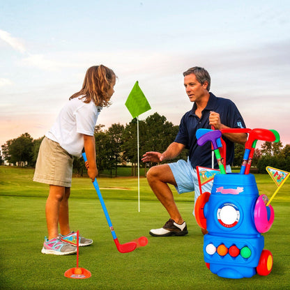 Toddler Golf Set with 4 Balls 4 Clubs 2 Holes 2 Flags Golf Cart Indoor Outdoor Golf - Renee Lane Company