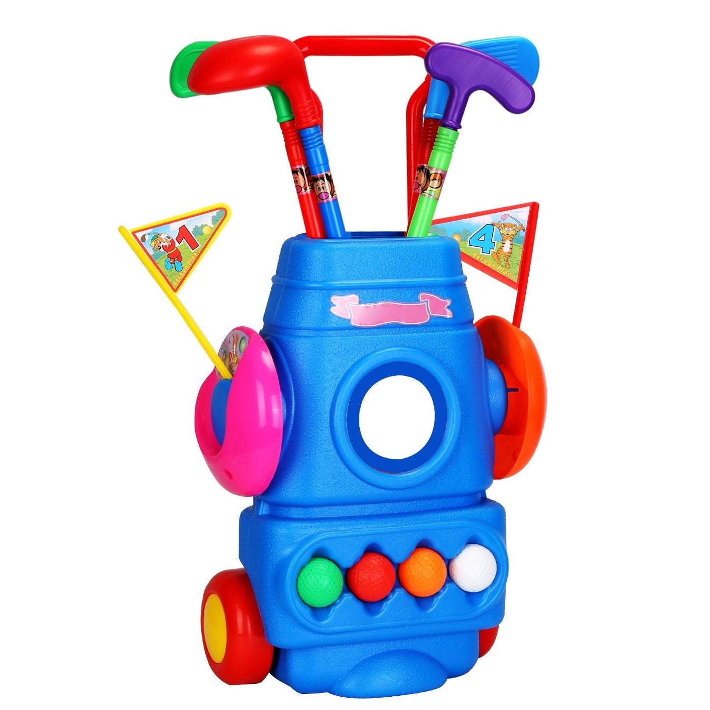 Toddler Golf Set with 4 Balls 4 Clubs 2 Holes 2 Flags Golf Cart Indoor Outdoor Golf - Renee Lane Company