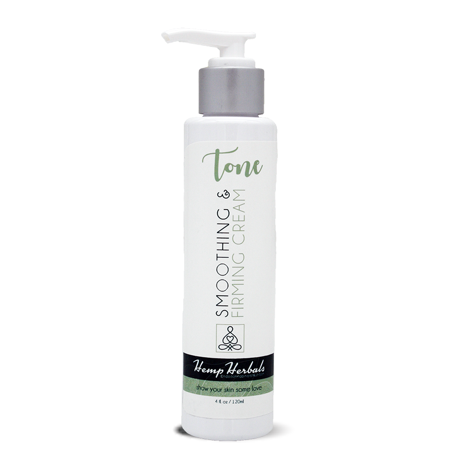 Tone Smoothing & Firming Cream pump bottle, white with gray label