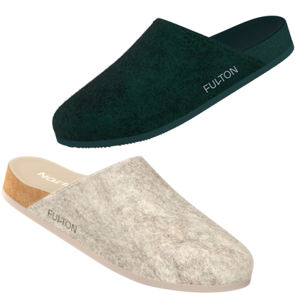 Forest green house shoe with textured upper and molded slip-on sole