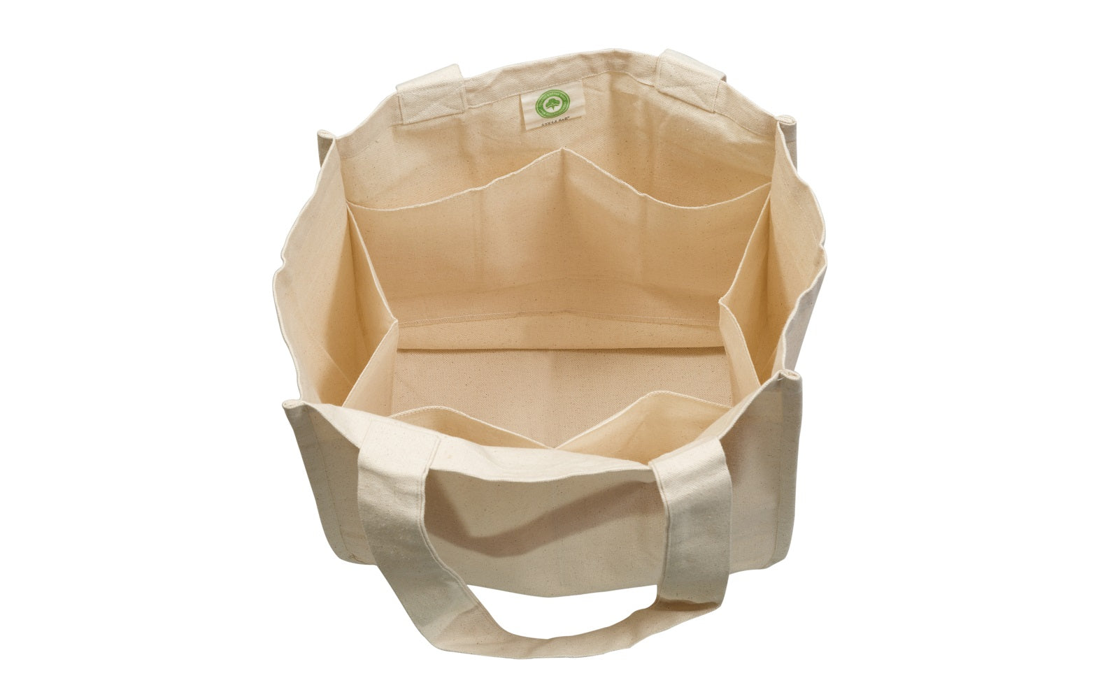 Canvas grocery tote bag, beige open top with reinforced sides