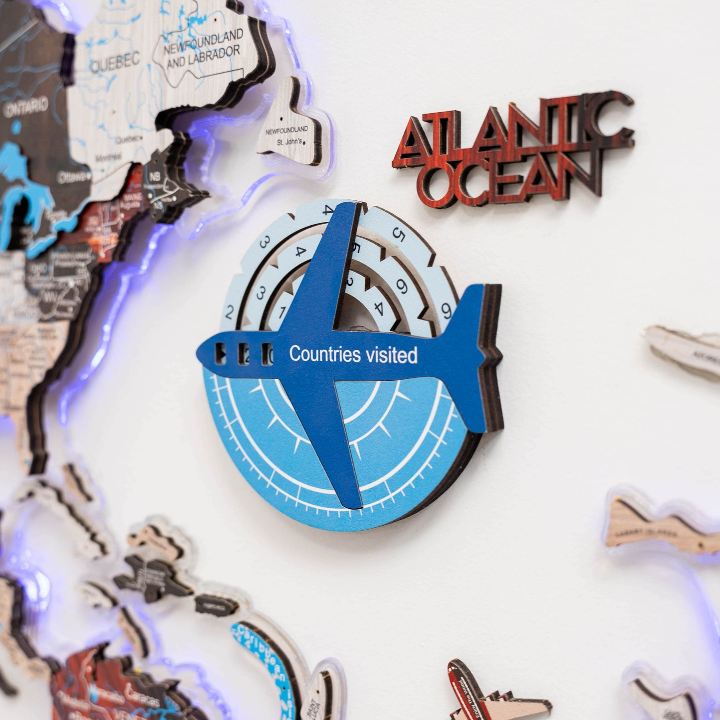 Travel Tracker 3D Colored Wooden World Map - Azure - Renee Lane Company