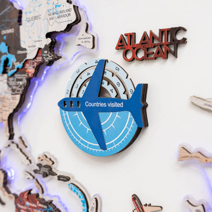 Travel Tracker 3D Colored Wooden World Map - Azure - Renee Lane Company