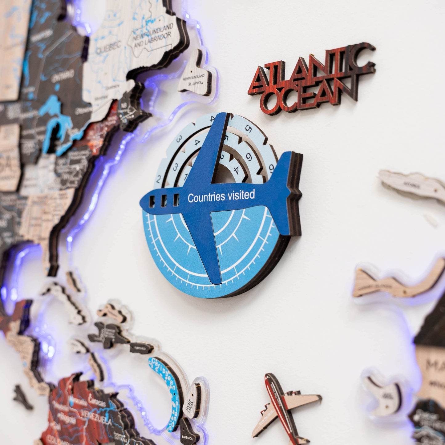 Travel Tracker 3D Colored Wooden World Map - Azure - Renee Lane Company