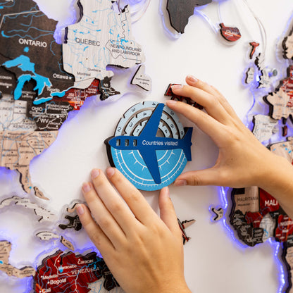 Travel Tracker 3D Colored Wooden World Map - Azure - Renee Lane Company