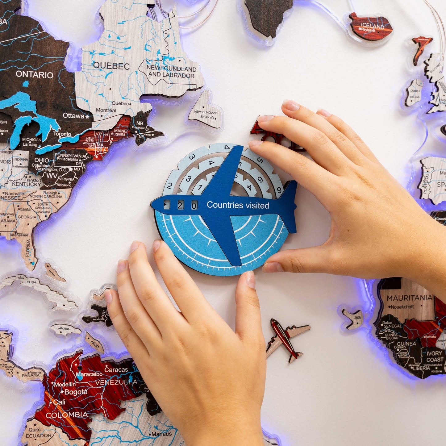 Travel Tracker 3D Colored Wooden World Map - Azure - Renee Lane Company