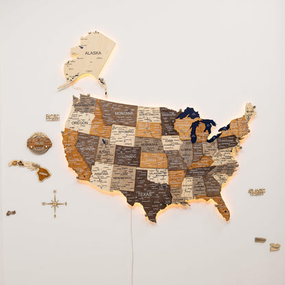 Travel Tracker 3D Wooden USA Map – Multicolor - Renee Lane Company