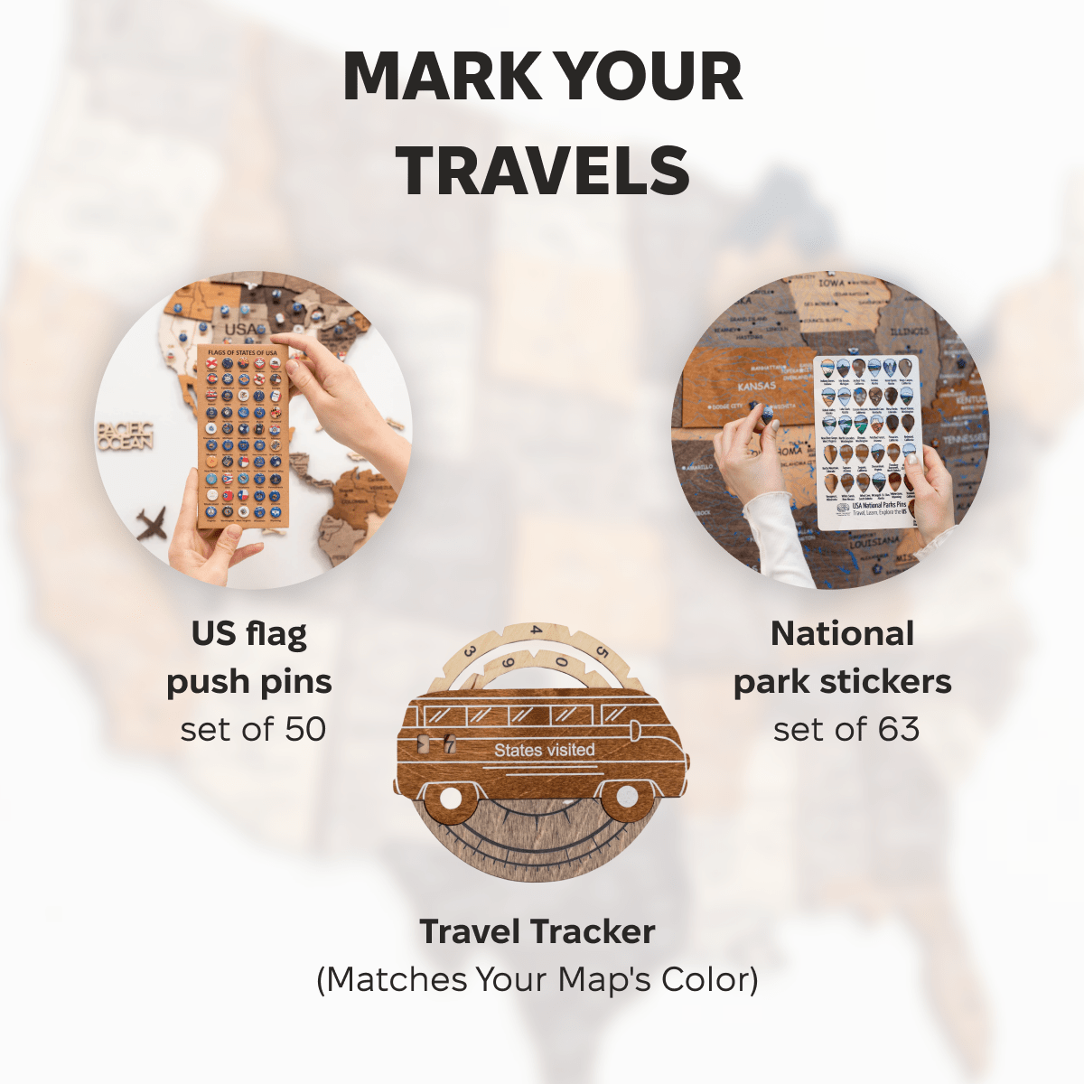 Travel Tracker 3D Wooden USA Map – Multicolor - Renee Lane Company