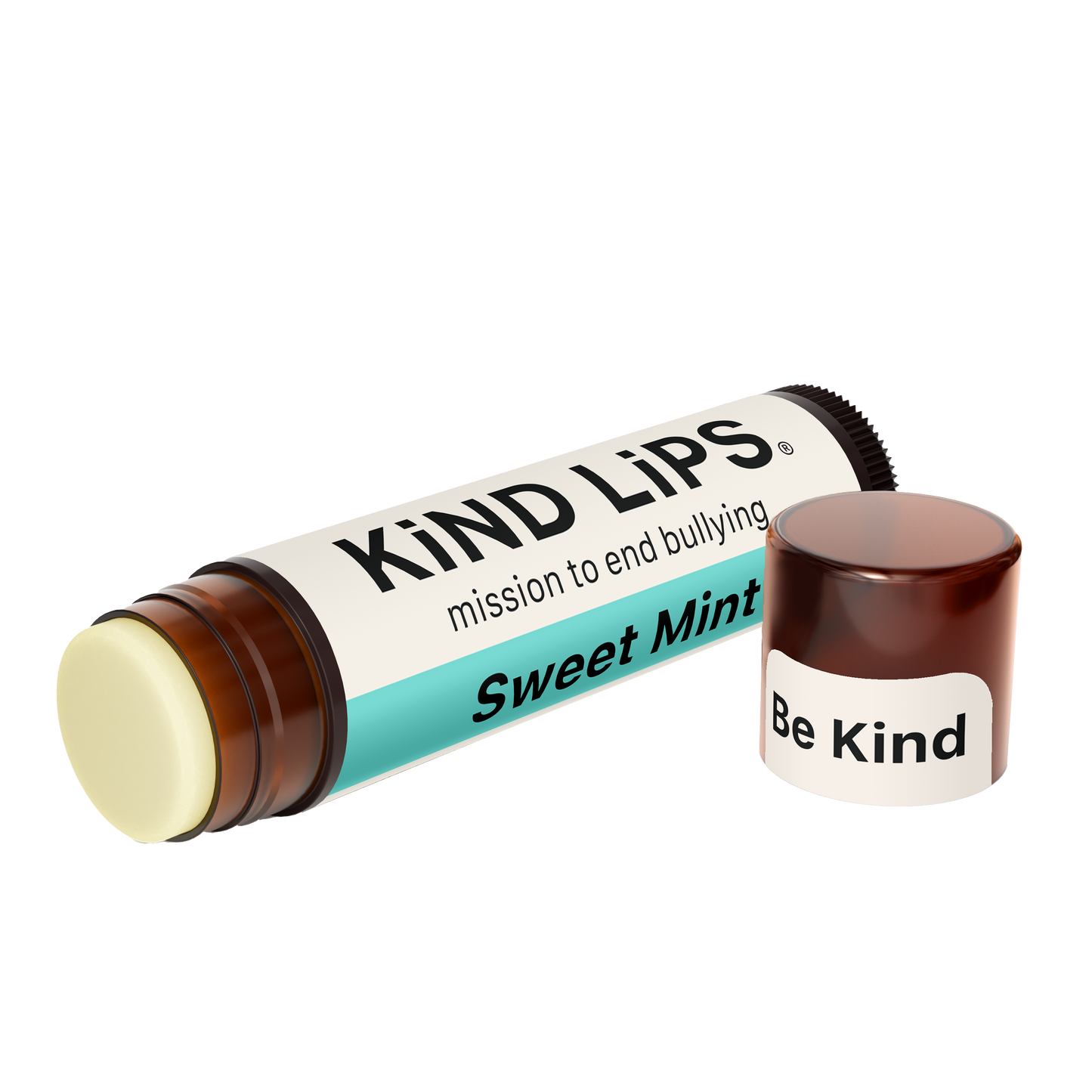 Kind Lips lip balm tube and mini balm, Sweet Mint shade, brown cap