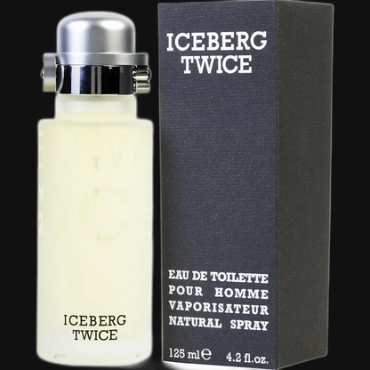 Men’s eau de toilette spray bottle with silver cap and ICEBERG TWICE label, boxed