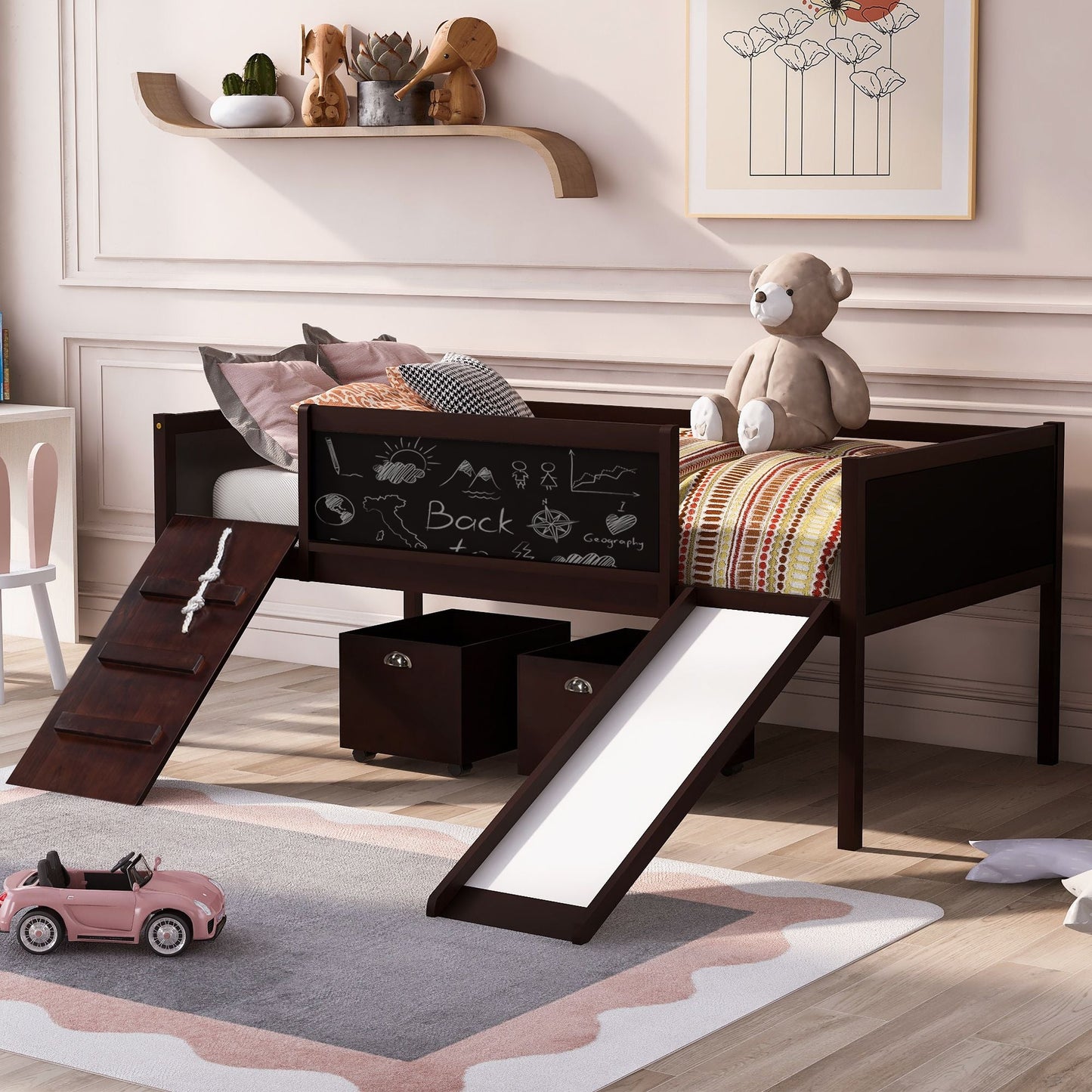 Twin size Loft Bed Wood Bed with Two Storage Boxes - Espresso ( old sku: LP000075AAP ) - Renee Lane Company
