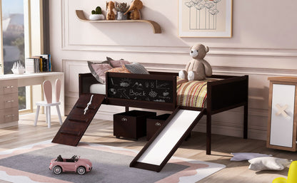 Twin size Loft Bed Wood Bed with Two Storage Boxes - Espresso ( old sku: LP000075AAP ) - Renee Lane Company