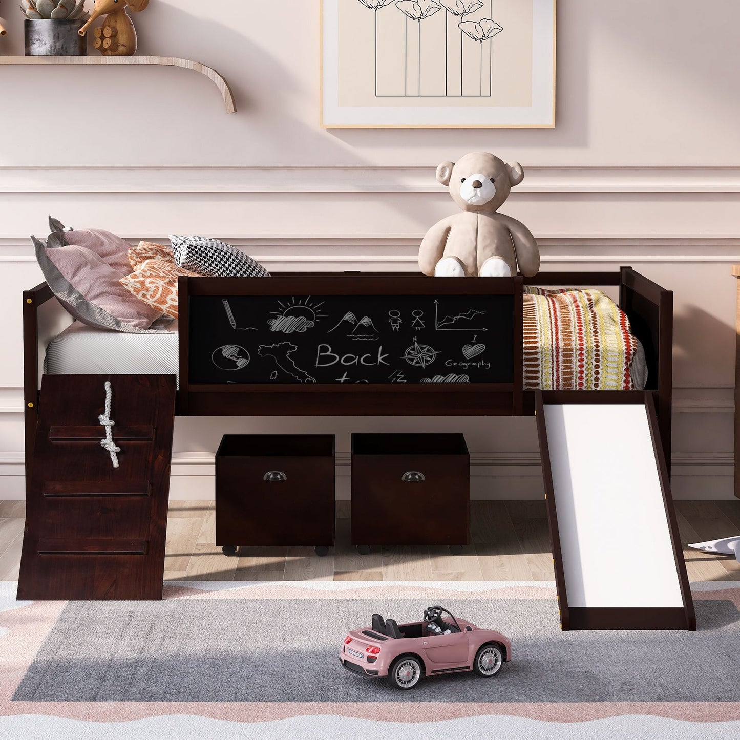 Twin size Loft Bed Wood Bed with Two Storage Boxes - Espresso ( old sku: LP000075AAP ) - Renee Lane Company