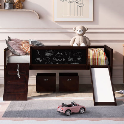 Twin size Loft Bed Wood Bed with Two Storage Boxes - Espresso ( old sku: LP000075AAP ) - Renee Lane Company
