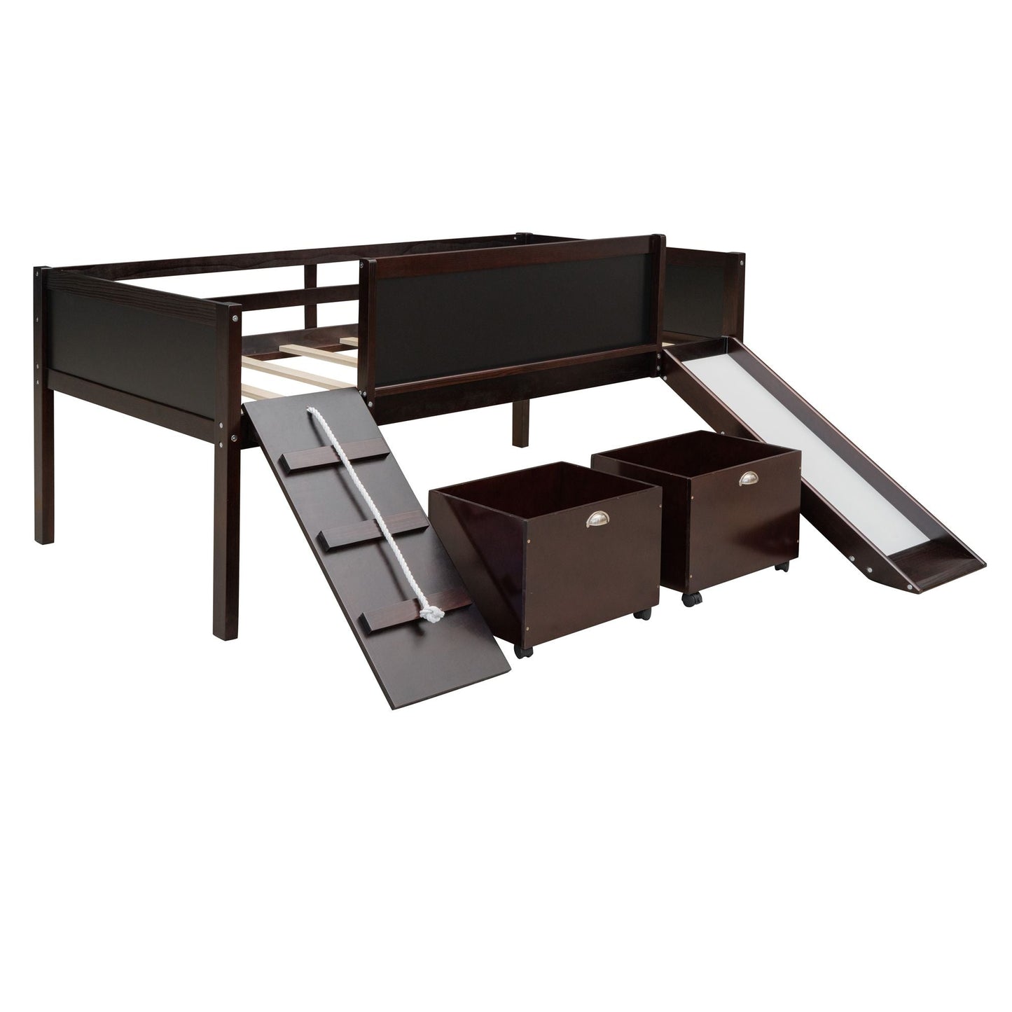 Twin size Loft Bed Wood Bed with Two Storage Boxes - Espresso ( old sku: LP000075AAP ) - Renee Lane Company