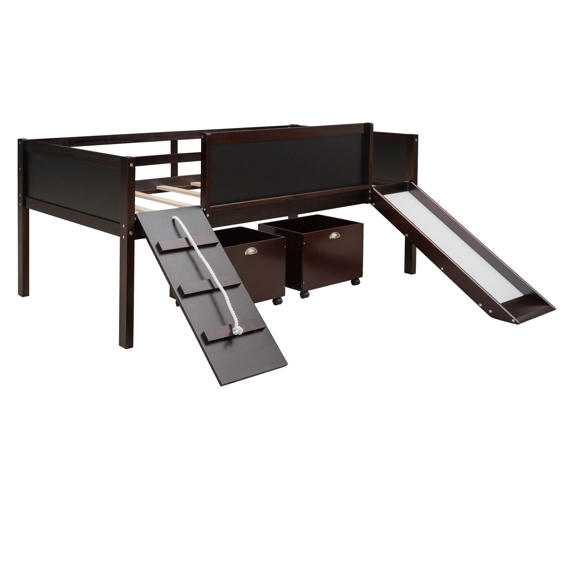 Twin size Loft Bed Wood Bed with Two Storage Boxes - Espresso ( old sku: LP000075AAP ) - Renee Lane Company