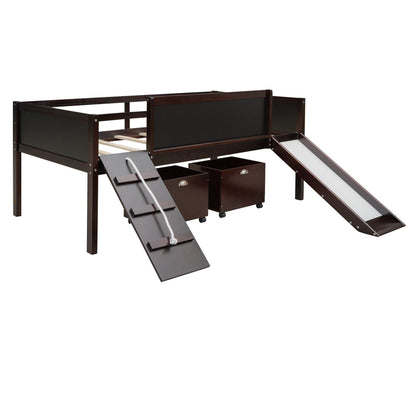 Twin size Loft Bed Wood Bed with Two Storage Boxes - Espresso ( old sku: LP000075AAP ) - Renee Lane Company
