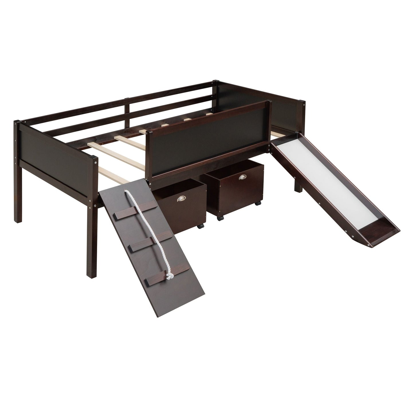 Twin size Loft Bed Wood Bed with Two Storage Boxes - Espresso ( old sku: LP000075AAP ) - Renee Lane Company