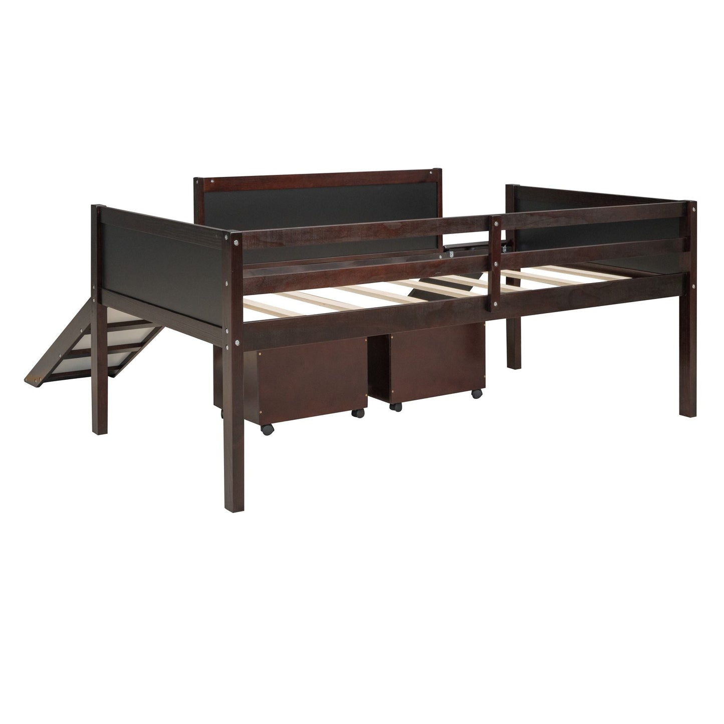 Twin size Loft Bed Wood Bed with Two Storage Boxes - Espresso ( old sku: LP000075AAP ) - Renee Lane Company