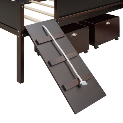 Twin size Loft Bed Wood Bed with Two Storage Boxes - Espresso ( old sku: LP000075AAP ) - Renee Lane Company