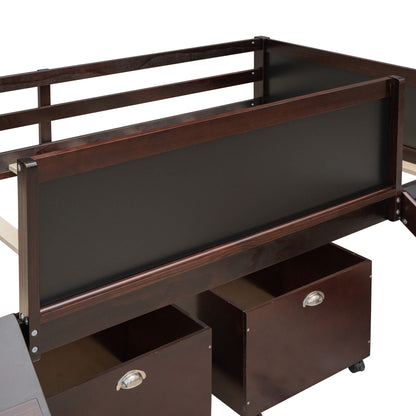 Twin size Loft Bed Wood Bed with Two Storage Boxes - Espresso ( old sku: LP000075AAP ) - Renee Lane Company