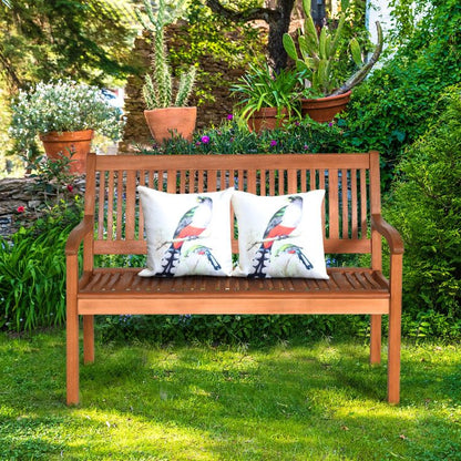 Two Person Solid Wood Garden Bench with Curved Backrest and Wide Armrest - Renee Lane Company
