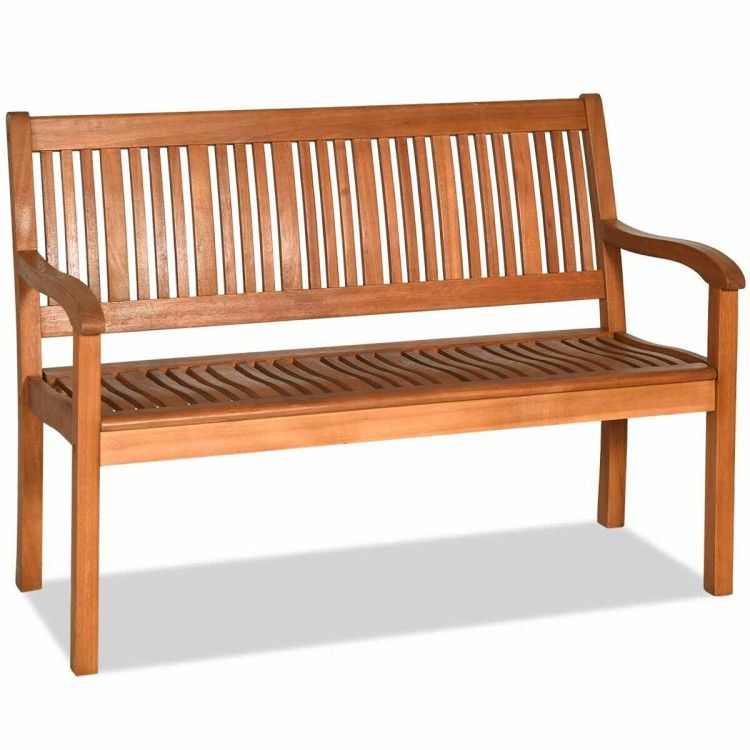 Two Person Solid Wood Garden Bench with Curved Backrest and Wide Armrest - Renee Lane Company
