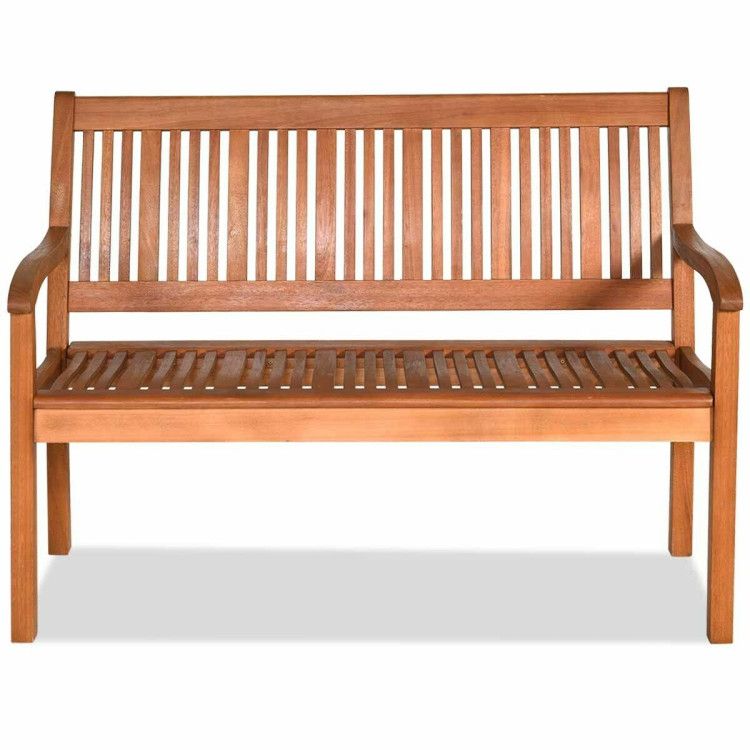 Two Person Solid Wood Garden Bench with Curved Backrest and Wide Armrest - Renee Lane Company