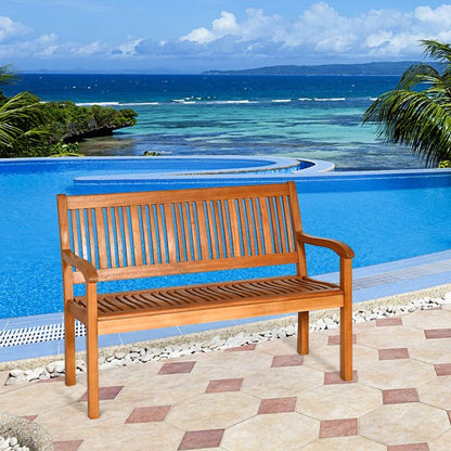 Two Person Solid Wood Garden Bench with Curved Backrest and Wide Armrest - Renee Lane Company