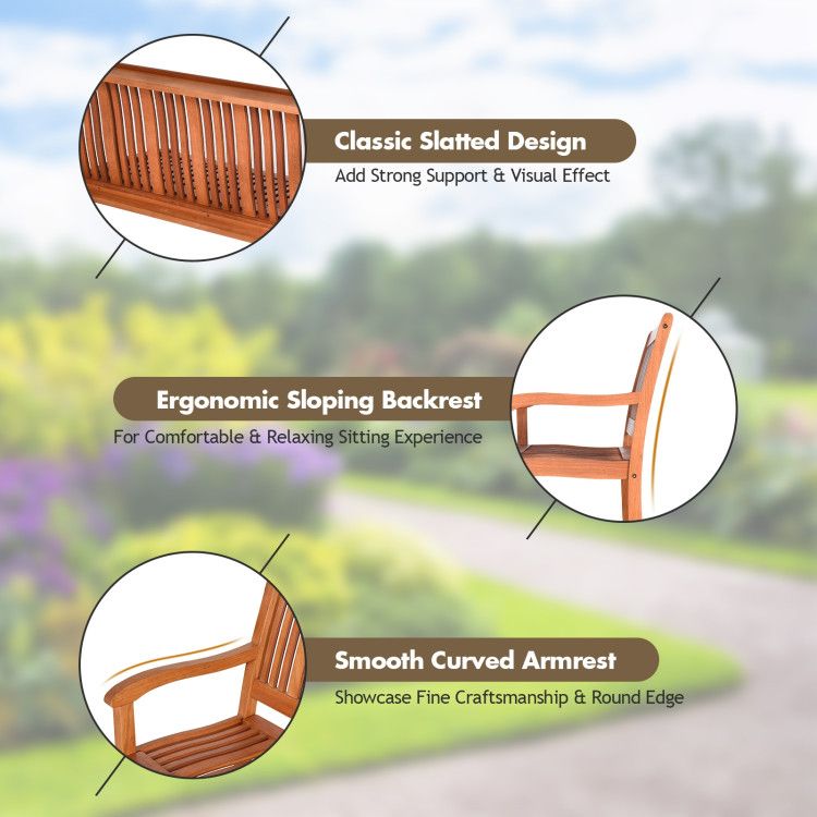 Two Person Solid Wood Garden Bench with Curved Backrest and Wide Armrest - Renee Lane Company