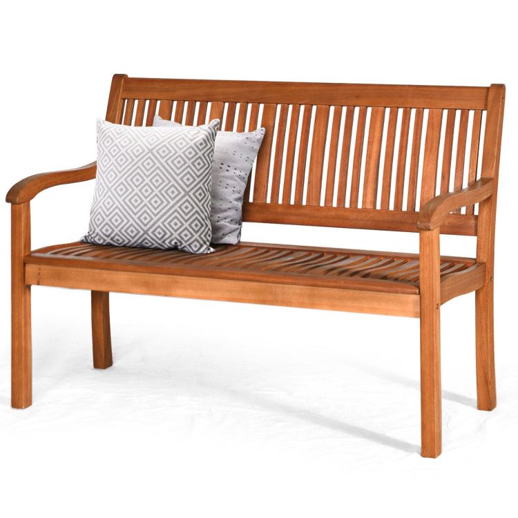 Two Person Solid Wood Garden Bench with Curved Backrest and Wide Armrest - Renee Lane Company
