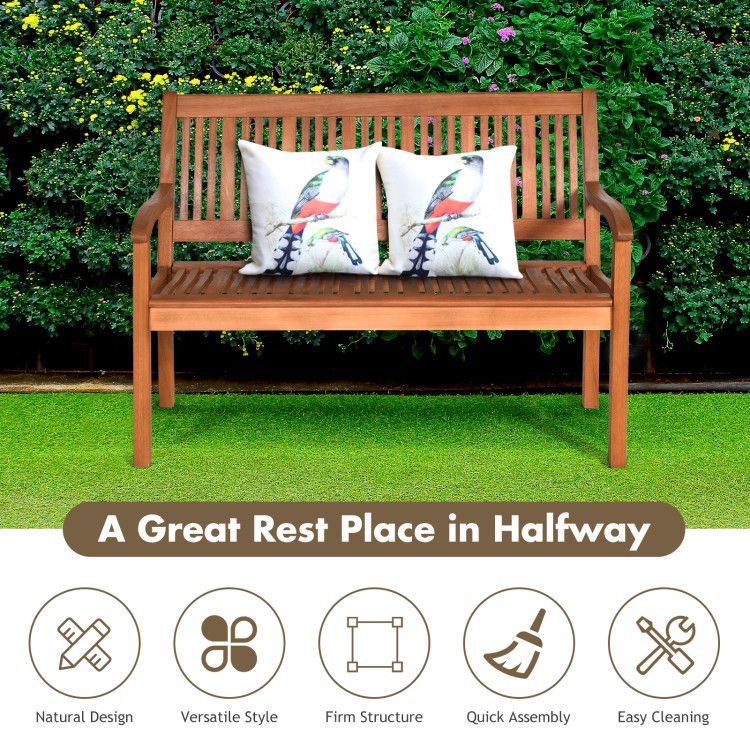 Two Person Solid Wood Garden Bench with Curved Backrest and Wide Armrest - Renee Lane Company