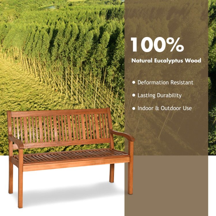 Two Person Solid Wood Garden Bench with Curved Backrest and Wide Armrest - Renee Lane Company