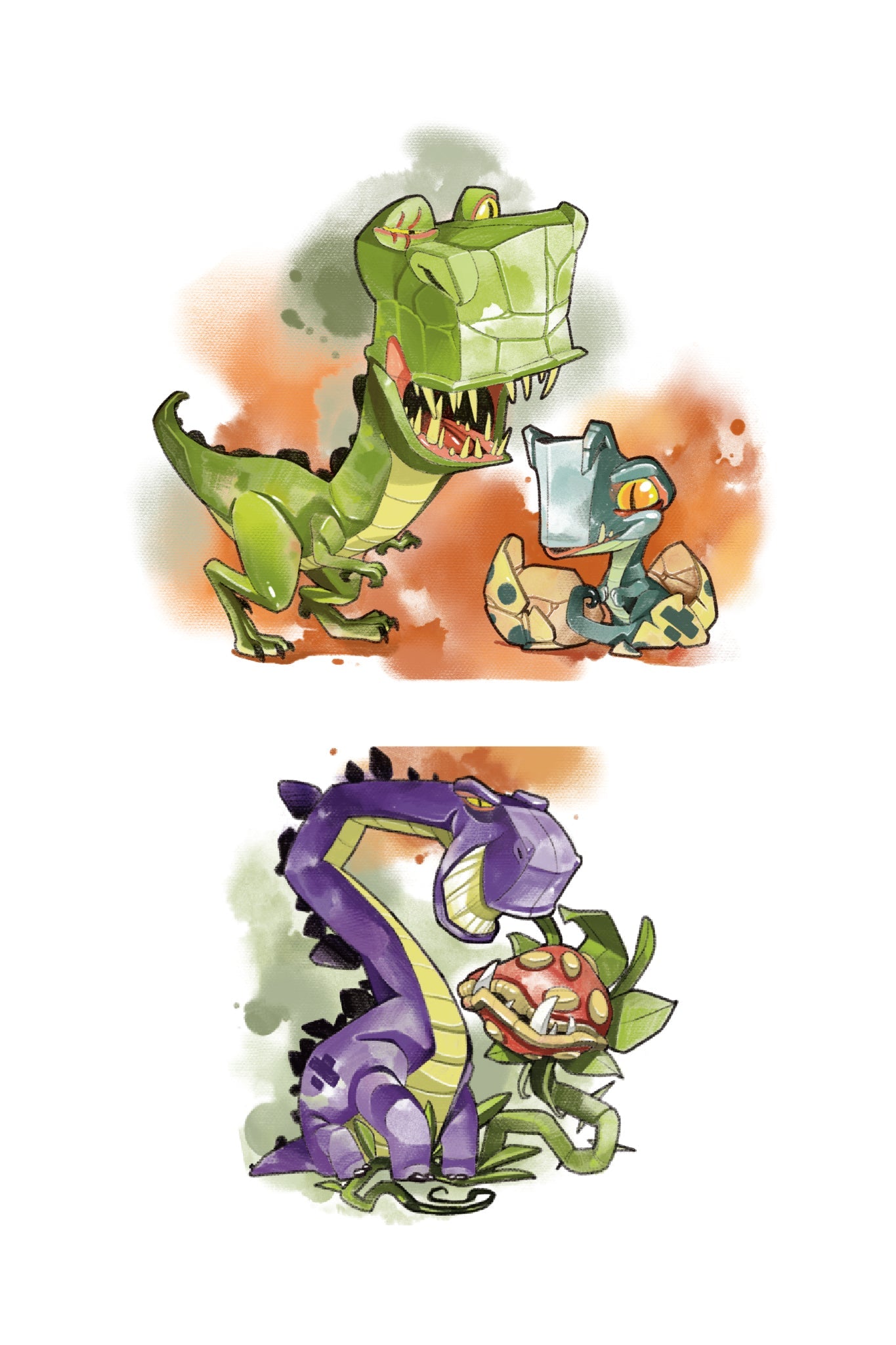 Temporary dinosaur tattoo sleeve with green T-rex and blue dino sketches