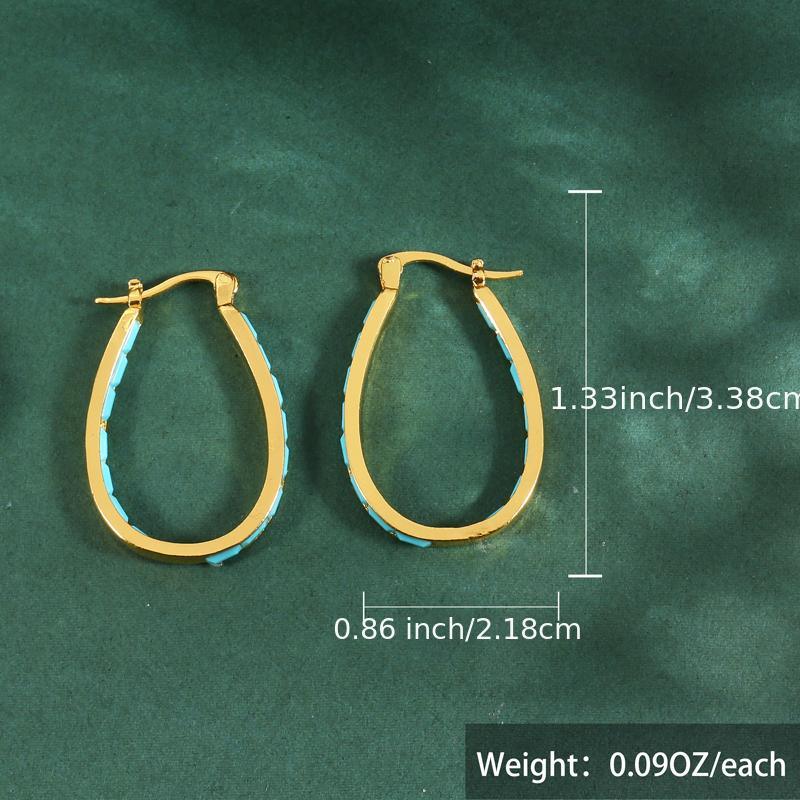 U Shape Hoop Earrings Inlaid Square Shape Synthetic Gems Fashion Piercing Earrings Jewelry 1 Pair - Renee Lane Company