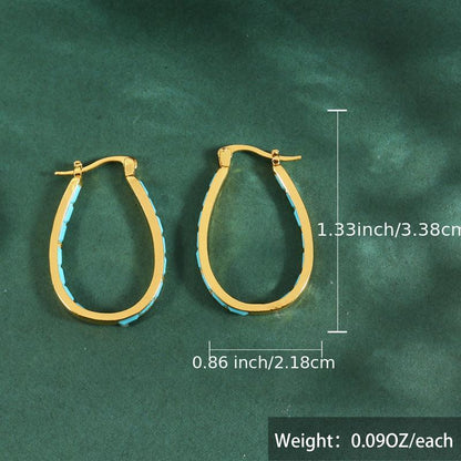 U Shape Hoop Earrings Inlaid Square Shape Synthetic Gems Fashion Piercing Earrings Jewelry 1 Pair - Renee Lane Company