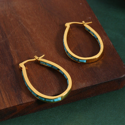 U Shape Hoop Earrings Inlaid Square Shape Synthetic Gems Fashion Piercing Earrings Jewelry 1 Pair - Renee Lane Company