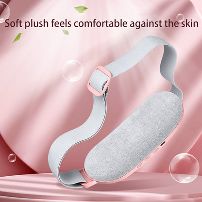 Pink and gray abdominal massage belt with plush inner pad and fastening strap