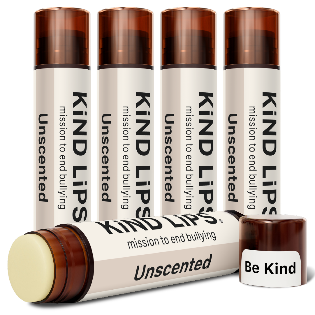 Unscented Kind Lips lip balm tube with three sticks and mini cap jar