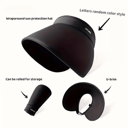 UPF50+ Wide Brim Sun Visor Hat - Rollable Foldable UV Protection Sun Hat, Adjustable Empty Top Sun Cap for Women, Outdoor Travel Beach Hiking Headwear - Renee Lane Company