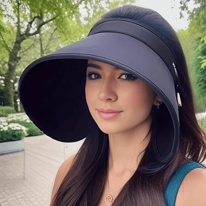 UPF50+ Wide Brim Sun Visor Hat - Rollable Foldable UV Protection Sun Hat, Adjustable Empty Top Sun Cap for Women, Outdoor Travel Beach Hiking Headwear - Renee Lane Company