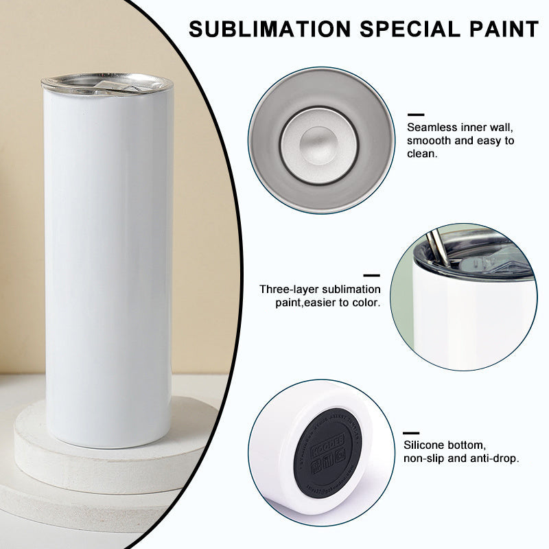 White sublimation tumbler with seam-free inner wall and silicone non-slip base pad