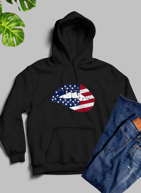 USA FLAG LIPS American Flag Lips Hoodie - Renee Lane Company