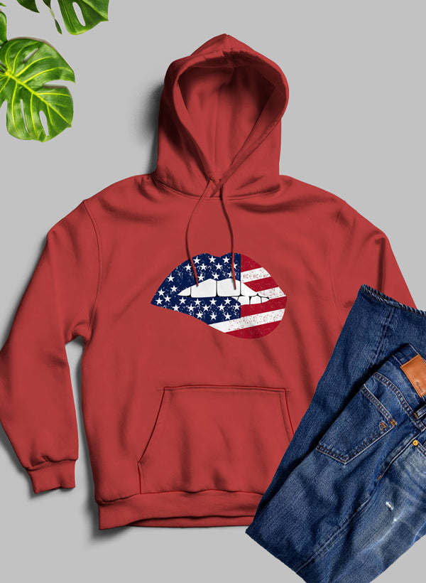 USA FLAG LIPS American Flag Lips Hoodie - Renee Lane Company