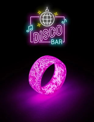 Luminous ring with glossy pink-purple glow and marbled pattern