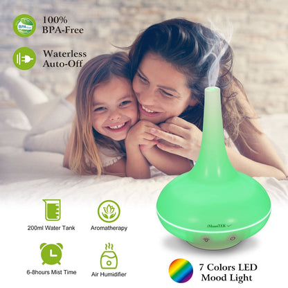 Ultrasonic cool mist humidifier and aroma diffuser, green base with LED mood light